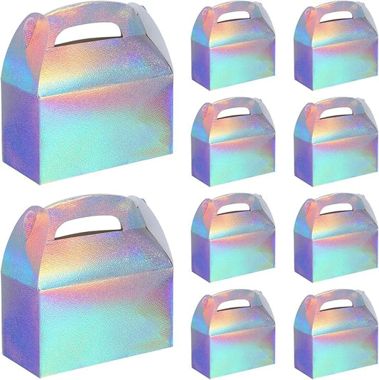 Abeillo 48 Pcs Iridescent Party Favor Boxes Holographic Gable Treat Boxes Rainbow Goodie Box for Candy Snacks Cookie, Shiny Gift Bags for Birthday Wedding Christmas