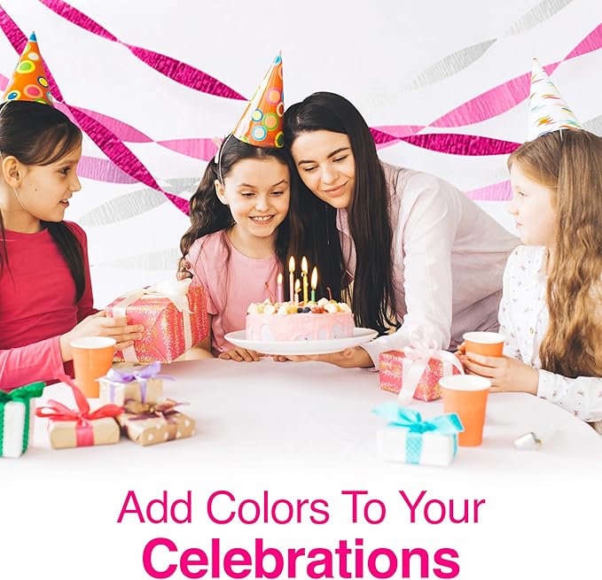 Pink Crepe Paper Streamers, Pink Party Decorations - 8 Large Rolls, 2in x 120ft Each Roll - Decorative Creped Roll for Birthday, Festival, Wedding, Backdrop or Photo Booth Decoration and Flower Making