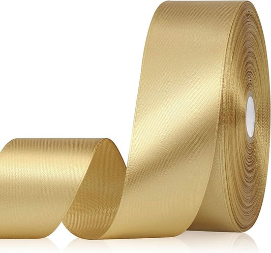 Champagne Gold Ribbon 1-1/2 Inch, 60 Yards Polyester Gold Satin Ribbon for Gift Wrapping, Fabric Ribbon for Flower Bouquet Crafts Wedding Christmas
