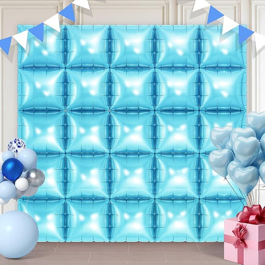 Light Blue Square Foil Balloons 25 Pcs Metallic Light Blue Balloons Wall Backdrop for New Year Graduation Birthday Bridal Shower Party Arch Backdrop Decorations