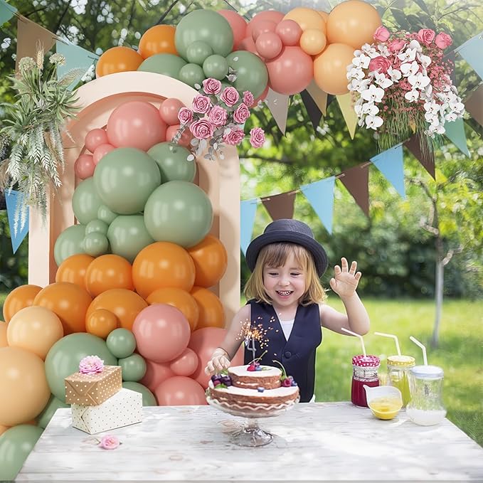HILAVO Sage Green and Pink Balloons Arch Fairy Wildflower Spring Retro Dusty Pink Olive Green Burnt Orange Beige Balloons Garland for Boho Baby in Bloom Baby Shower Floral Safari Birthday Party Decor