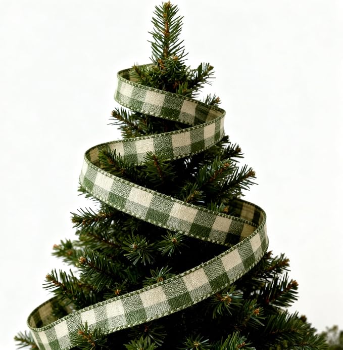 Meseey 4 Inch Fall Burlap Wired Ribbon Set, 4 Rolls Total 20 Yards Natural Burlap & Orange/Green/Red White Buffalo Plaid Ribbons for Large Wreaths, Big Bows, Gift Wrapping