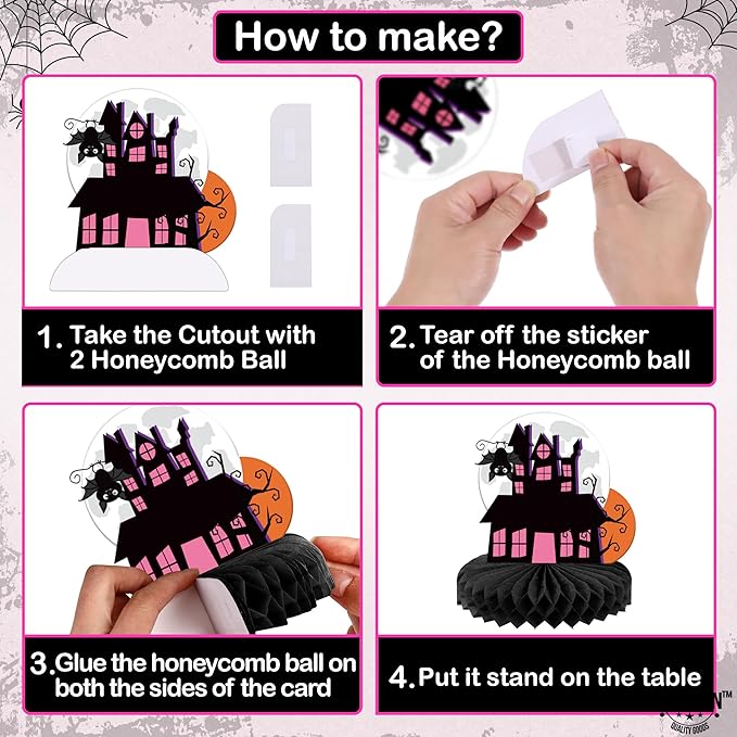 KatchOn, Pink and Black Halloween Centerpieces for Tables - Pack of 12 | Spooky Boo Halloween Table Centerpieces, Pink Halloween Decorations | Halloween Party Centerpieces, Halloween Table Decorations
