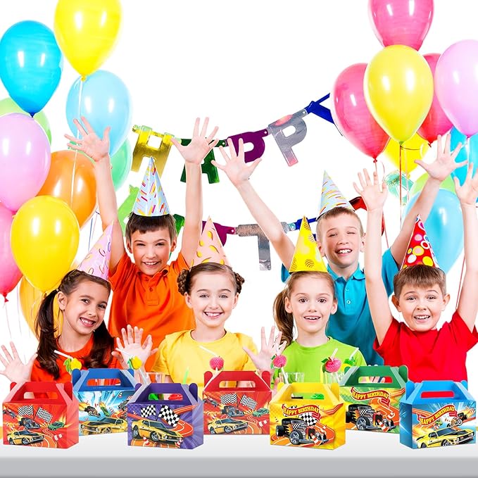 24Pcs Hot Car Happy Birthday Party Decoration Race Car Party Treat Boxes Supplies Wheels Wild Goodie Gift Boxes Racing Theme Checkered Flag Decors for Kids Boys Birthday Baby Shower Game Favors