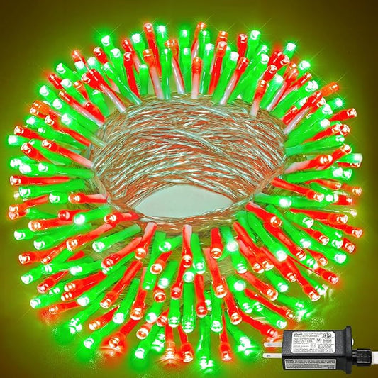 100FT 300 LED Outdoor String Lights, Connectable Christmas Lights Indoor Waterproof with 8 Modes, Plug in Twinkle Fairy Lights Clear Wire for Bedroom Home Wedding Patio Decorations, Red and Green
