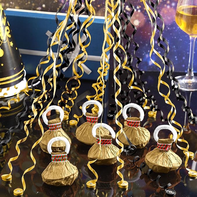 WinnerWhy 30 Pcs No Mess Confetti Poppers Hand Throw Streamers Party Poppers for Graduation 2026 Birthday Celebrations Wedding Engagement Bachelorette Party Supplies(Black and Gold)