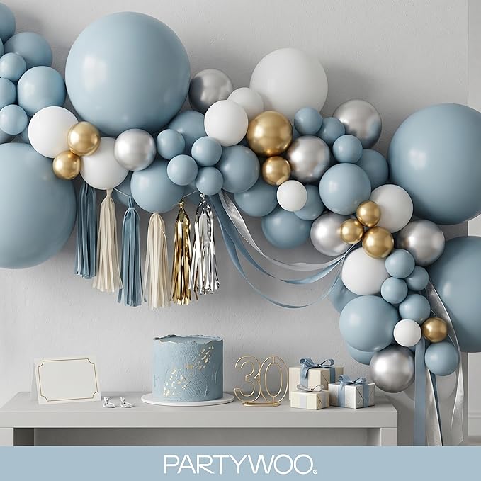 PartyWoo Dusty Blue Balloons 140pcs Different Sizes of 18 12 10 5 Inch Light Blue Aqua Boho Balloon Arch Kit Garland for Graduation Baby Shower Gender Reveal Birthday Party Decorations Blue-F28