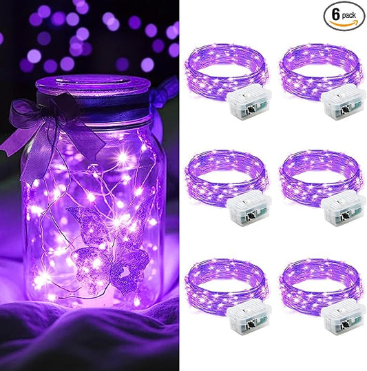 AIKEI 6 Pack LED Fairy Lights Battery Operated, Fairy String Lights 3 Modes Waterproof 7 Feet 20 Led Firefly Starry Lamps for Wedding Party Bedroom Garden Halloween Christmas Decoration Purple
