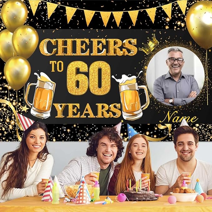 Custom Black and Gold Happy Birthday Party Decorations 30/35/40/45/50/55/60/65/70/75/80/85/90/95/100th Supplies Personalized Birthday Backdrop Banner(4x6ft)