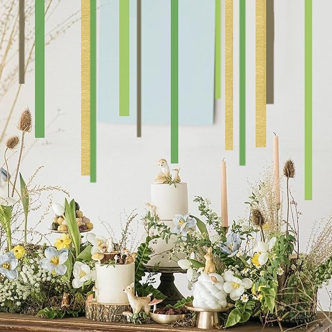 8 Rolls Crepe Paper Streamers, Woodland Streamers Party Decorations for Baby Shower Bridal Shower Wedding Safari Jungle Dinosaur Themed Birthday Christmas Decorations