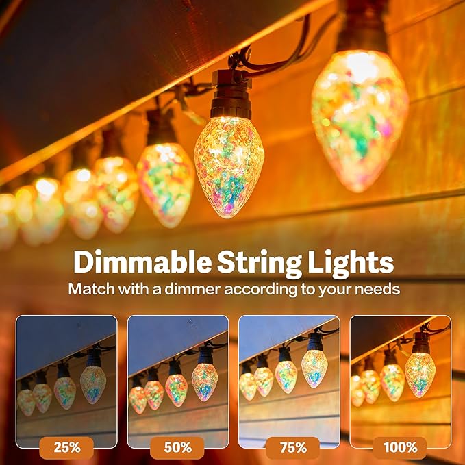 Outdoor String Lights, 100FT 42 LED Iridescent Holographic Bulbs, Waterproof Patio Lights with Remote Control, Shatterproof Connectable Lights for Backyard, Porch, Garden, and Party