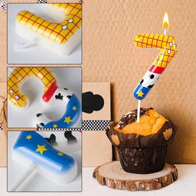 Toys Inspired Game Birthday Number Candles, Cartoon Story Number Candles, Cartoon Cake Decorations, Birthday Decoration Supplies, Suitable for Boys and Girls Party Celebrations (7)