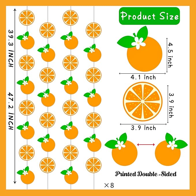 Orange Garlands Oragne Birthday Party Decorations 8PCS Citrus Slice Hanging Paper Garlands Banner Tangerine Theme Cutouts Ceiling Decor for Little Cutie Orange Baby Shower Wall Supplies