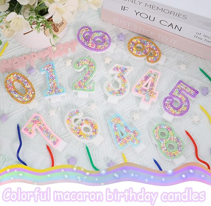 Birthday Candles - Number 3 Candle, Colorful Macaron Candles for Boys/Girls, Blue Cake Decorations, Theme Party Supplies