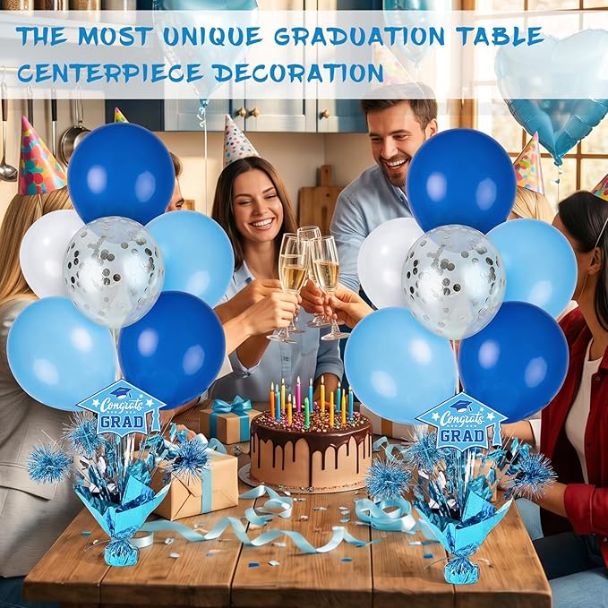 4 PCS Graduation Centerpieces for Tables Balloons Stand Holder Kit College Graduation Decorations 2026 Metallic Glitter Foil Balloon for Graduation Party Decorations Prom Send off Party Decor