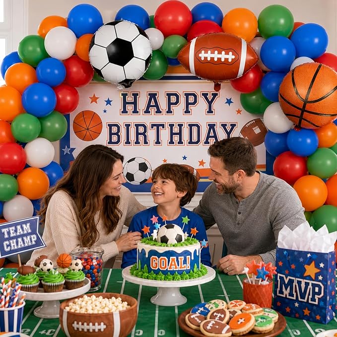 Soccer Balloons, 12 Inch Green Orange Blue Red White Latex Balloons with Soccer Ball Basketball Foil Balloon for Boys Kids Sport Theme Birthday Decorations Football Lover Men Party Baby Shower Decor