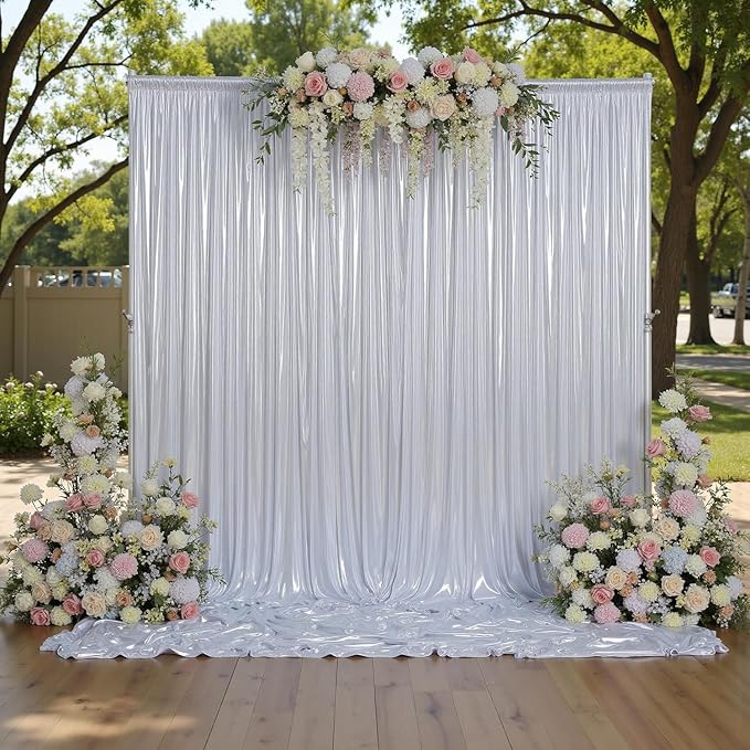 40ft x 10ft Silver Sequin Backdrop Curtain for Parties, Wrinkle Free Thick Glitter Photo Backdrop Drapes 8 Panels 5x10FT Back Drop Cloth Shiny Fabric for Wedding Birthday Photography Background