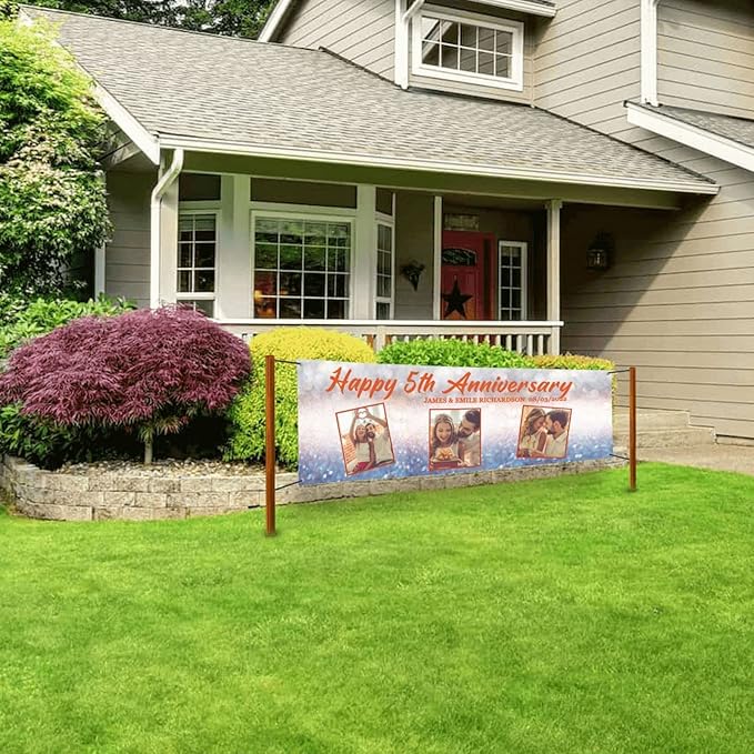 Happy Anniversary Banner Personalized Name Photo Custom Wedding Celebration Banners and Signs Customize Decoration for Couple 6'x3'