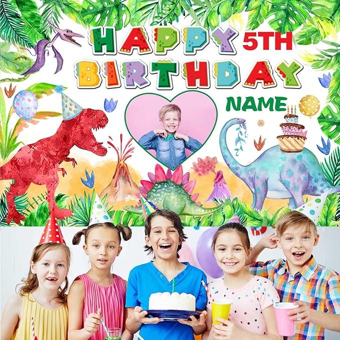Custom Dinosaur Happy Birthday Party Decorations Supplies Personalized Dinosaur Birthday Backdrop Banner(5x7.5ft)