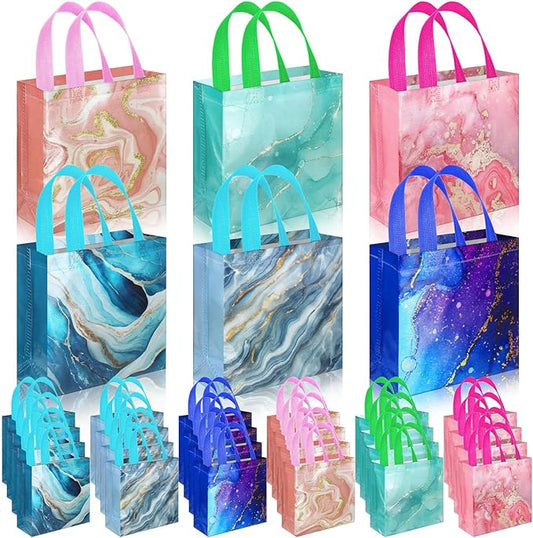 Sweetude 40 Pcs Marble Gift Party Favor Bags with Handle, Non Woven Goodie Bags Birthday Favor for Birthday Baby Shower Packaging Supplies