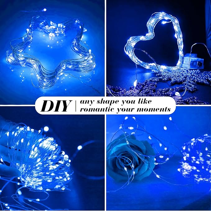 ZGWJ 50 Pack Fairy Lights Battery Operated, 7FT 20LED Mini Fairy String Lights Silver Wire 3 Modes for DIY, Parties, Wedding, Bedroom, Halloween Christmas Decoration- Blue