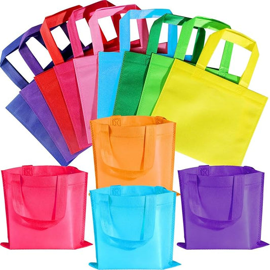 60 Pieces Non-Woven Gift Bags, Treat Tote Bag with Handles, 10 Colors Party Favor Bags for Baby Shower, Birthday, Rainbow Party Supplies