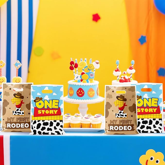 Andi Cppss Boy Story Party Favor Bags - 50PCS My First Rodeo Party Favor Bags 1st Rodeo Birthday Gift Bag Decorations One Story Cowboy Goodie Bag with Handles for Birthday Baby Shower Party Supply