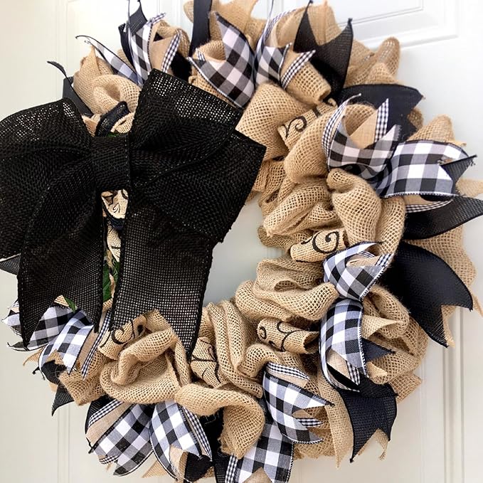 Black Burlap Ribbon 1-1/2 inch X 10 Yard Natural Burlap Woven Ribbons DIY Handmade Edging Production Wreath Holiday Decoration Gift Ribbon for Gift Wrapping Jute Linen Black Ribbons