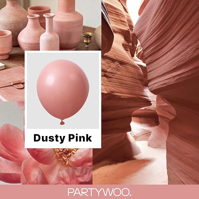 PartyWoo Dusty Pink Balloons 140pcs Different Sizes of 18 12 10 5 Inch Blush Pink Dusty Rose Boho Netural Balloon Arch Kit Garland for Baby Shower Princess Girl Birthday Party Decorations Pink-F01