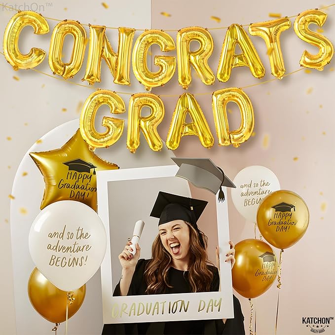 Graduation Decorations 2026 | Gold Congrats Grad Balloons - 16 Inch | Congrats Grad Banner For Graduation Decorations 2026 | Congratulations Banner | Gold Graduation Balloons, KatchOn