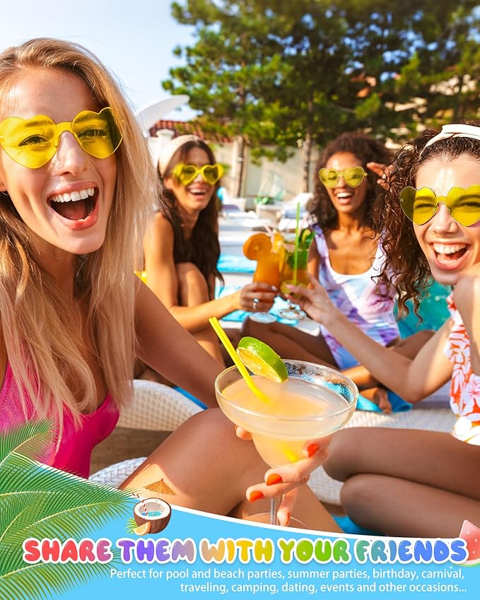 12 Pairs Heart Shaped Sunglasses Candy Color Rimless Fun Heart Glasses for Women Party Favors