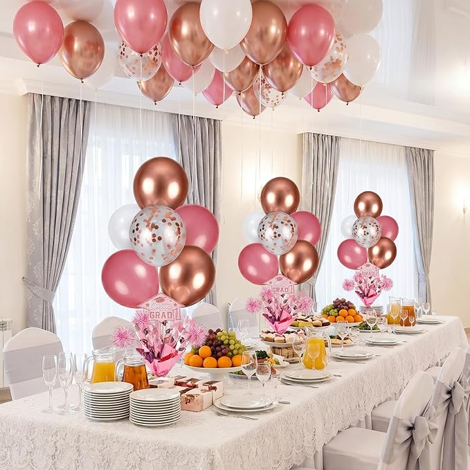 4 PCS Graduation Centerpieces for Tables Balloons Stand Holder Kit College Graduation Decorations 2026 Metallic Glitter Foil Balloon for Graduation Party Decorations Prom Send off Party Decor
