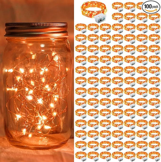 100 Pack Fairy Lights 7Ft 20 LED Twinkle String Lights Battery Operated Waterproof Firefly Starry for Mason Jar Party Wedding Christmas Valentines Day,Orange