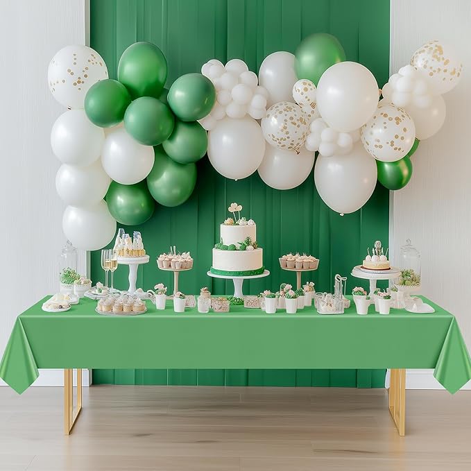 6 Pieces Green & Gold Series Rectangle Tablecloth, 54x72" Solid Color Waterproof & Spillproof Disposable Plastic Table Cover, Durable Party Tablecloth for Dining, Buffet, Picnic, Outdoor Events