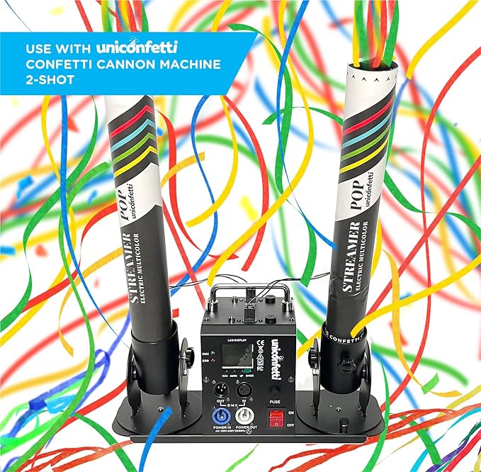 Electric Streamer Cannon Cartridges, 12pcs. - 16" Multi Color Streamer Poppers for Weddings, Parties, Events | Requires 2-shot/4-shot Confetti Machine to Activate