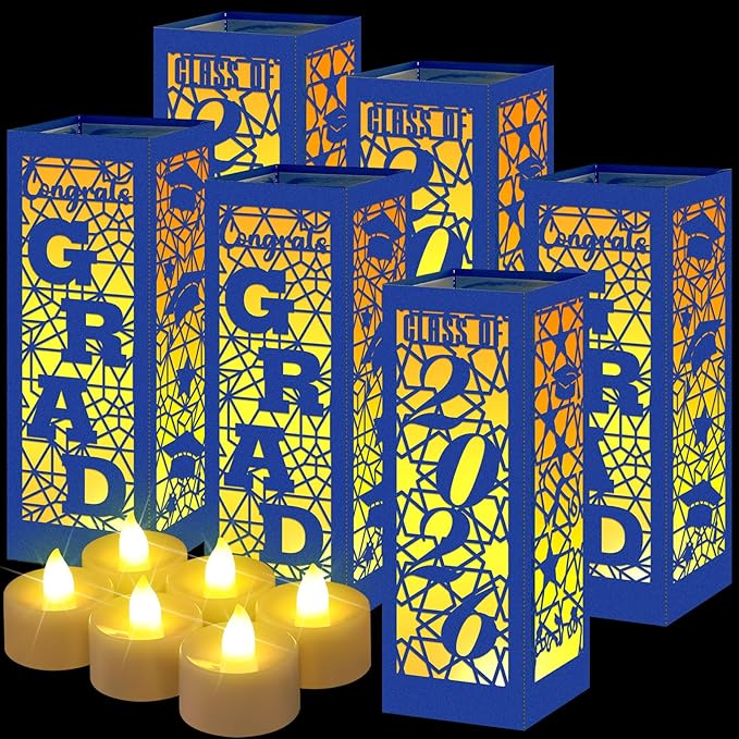 Rossesay 6 Pcs Graduation Table Centerpieces Boxes Class of 2026 Graduation Lanterns for Centerpieces with LED Candles Congrats Grad School College Photo Props for Party Table Decoration (Blue)