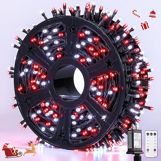 JMEXSUSS 500 LED Red and White Christmas Lights, 173ft 8 Modes Christmas String Lights Outdoor Waterproof Plug in Christmas Tree Lights for House Xmas Tree Party Holiday Decor