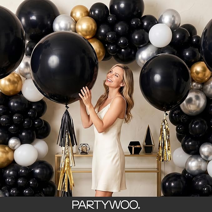 PartyWoo Black Balloons 140 pcs Different Sizes of 18 12 10 5 Inch Black Balloons Arch Kit Garland for Baby Shower Birthday Graduation Casino Gaming Anniversary Retirement Party Decorations Black-Y18