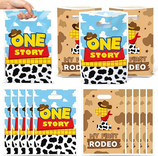 Andi Cppss Boy Story Party Favor Bags - 50PCS My First Rodeo Party Favor Bags 1st Rodeo Birthday Gift Bag Decorations One Story Cowboy Goodie Bag with Handles for Birthday Baby Shower Party Supply