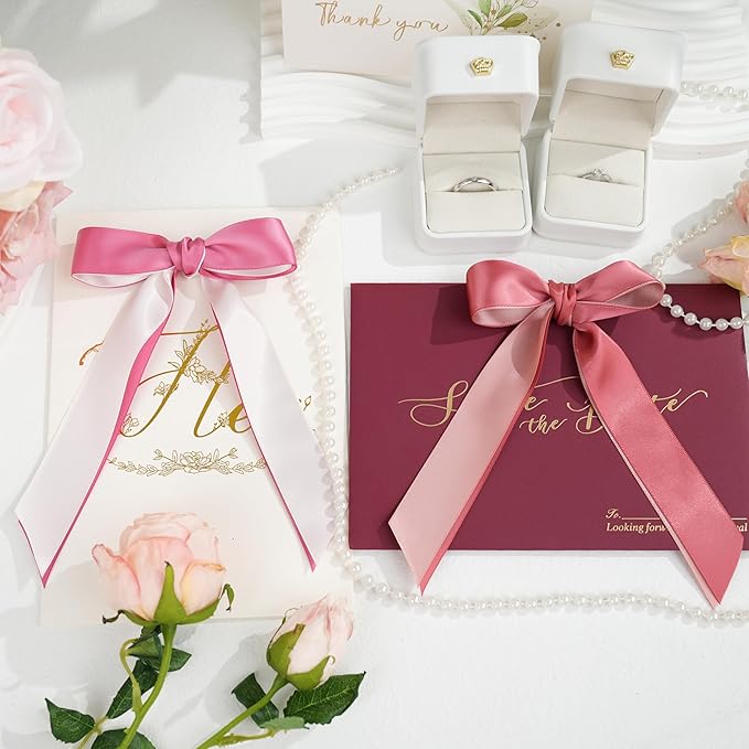MAYREEL 1 Inch Rose Gold Satin Ribbon Dusty Pink Ribbon Mother's Day Crafts Wedding Bouquet 6 Rolls 10 Yards Each Color Total 60 Yards