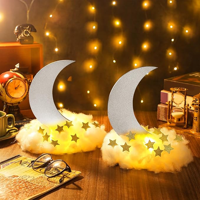 Wonderjune 9 Sets Twinkle Twinkle Little Star Table Centerpieces DIY Moon Stars Baby Shower Decorations Light Star Cloud Decor for Baby Shower Birthday Party DIY Crafts (Glitter Silver)