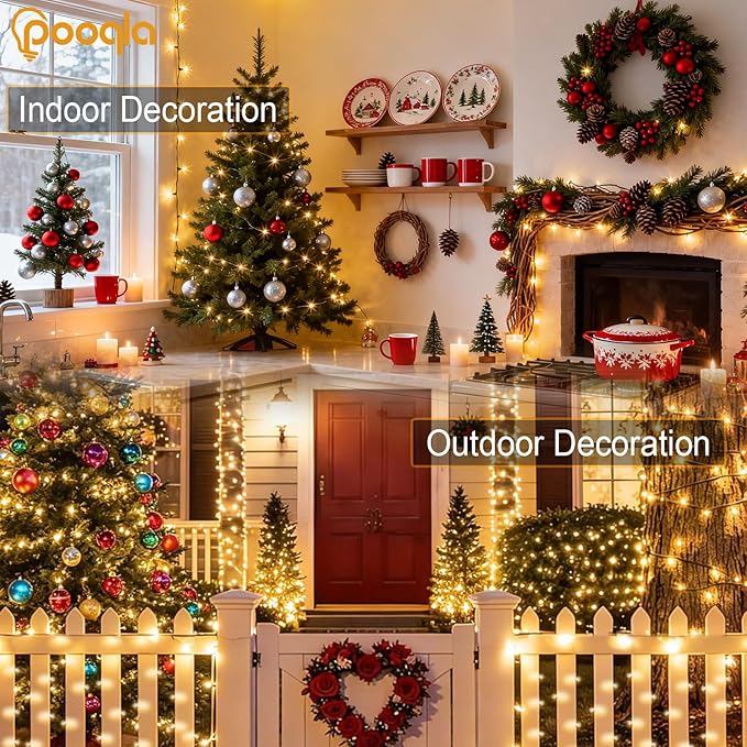 200 LED String Lights Indoor Outdoor, 66 ft Warm White Christmas Lights Plug in, Connectable 8 Modes Waterproof Clear Wire Twinkle Fairy Lights for Bedroom Party Classroom Decor