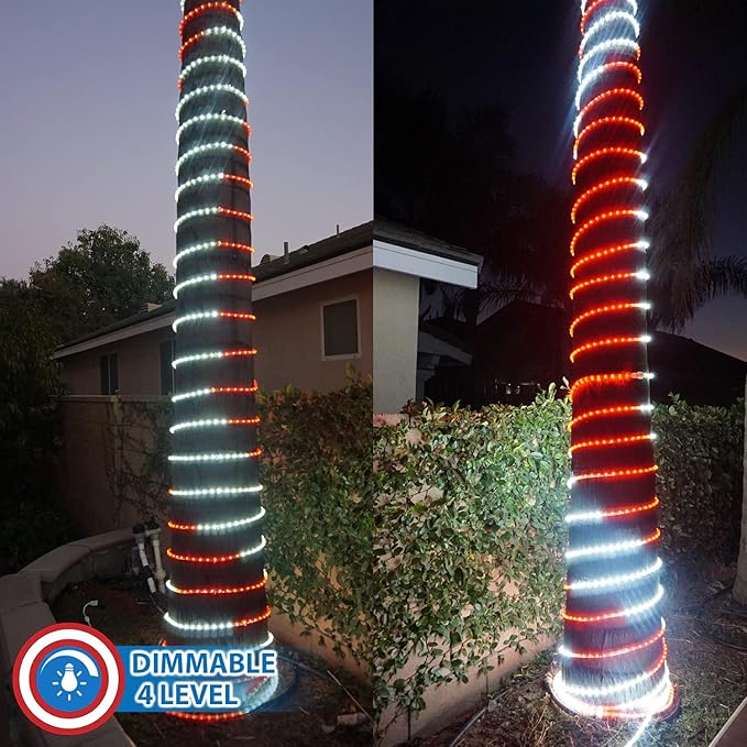 Russell Decor 200ft Red White LED Rope Lights with Patriotic Lights with 4-Level Dimmable Controller Outdoor Decorative Lighting for Christmas or Canada Theme Colors Decor