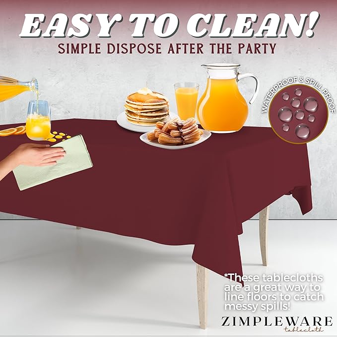 ZIMPLEWARE Premium Burgundy Plastic Table Cloth Disposable (12 Pk) Plastic Tablecloths for Rectangle Tables (54in x 108in) Party Table Cloths Disposable for 6ft to 8ft Rectangle Tables