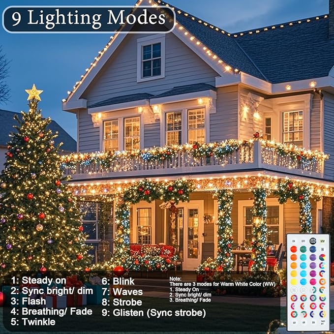 Pooqla Color Changing Christmas String Lights with Remote, 35 Colors 66FT 200LED String Lights Outdoor Patriotic Decoration, Indoor Connectable 4th of July Lights Plug in for Memorial Day Decoration
