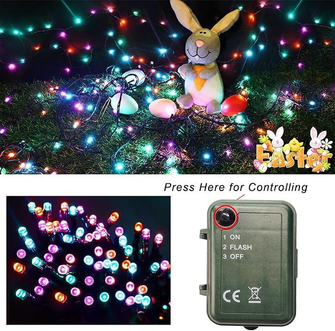 Pooqla Easter String Lights Battery Powered, 2 Pack Total 66.6 FT 200 LED Colorful Pastel String Lights for Indoor Outdoor Easter Decorations, Twinkle Fairy Light for Home Party Room Party Decor