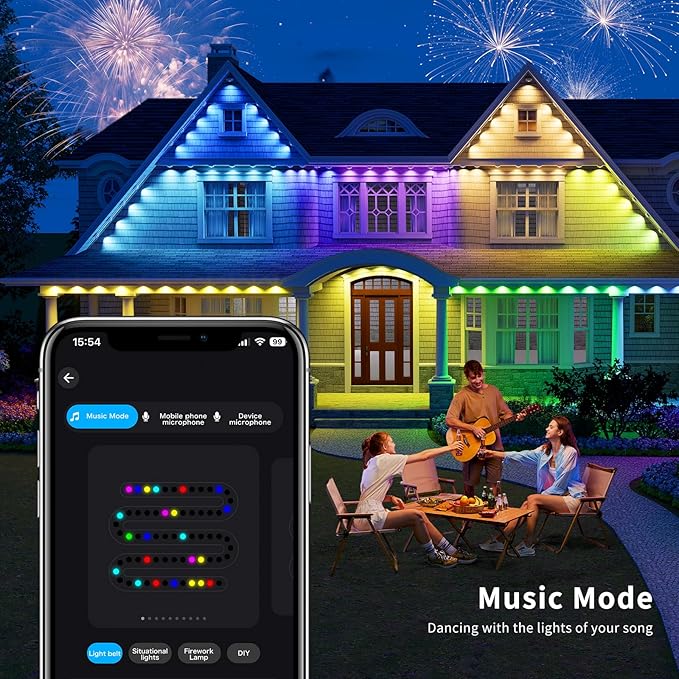 Permanent Outdoor RGB LED Eave Lights, Smart LED Eave Light with App/Remote, IP67 Waterproof, DIY Modes, Music Sync for Christmas & Holiday Decor, Voice Control (100ft)
