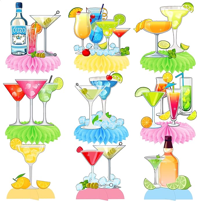 Cocktail Theme Honeycomb Centerpieces Margarita Birthday Party Decorations Margs & Matrimony Bachelorette Party Centerpiece Decoration for Cocktail Martini Themed Party Mexican Fiesta Supplies