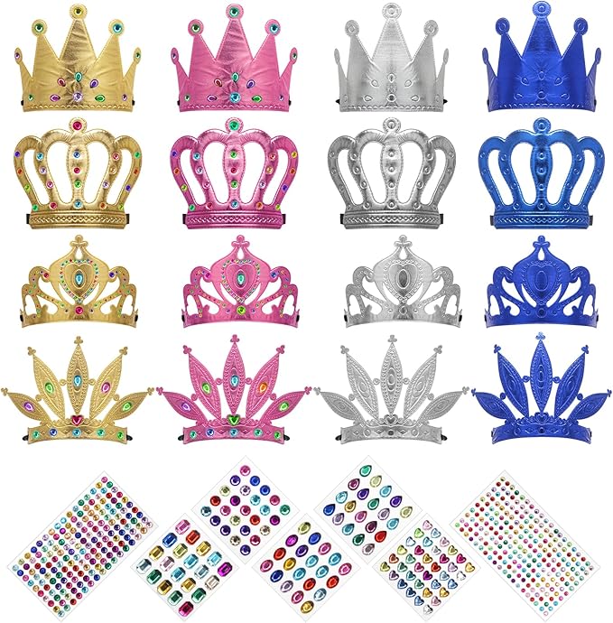 AHIER 23 Pieces Foam Crowns Set, Princess Tiaras Crowns DIY Party Crowns Make Your Crowns With Diamond Sticker