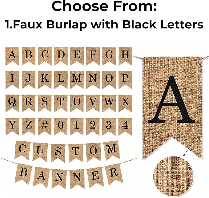 Custom Banner with Letters – Personalized Burlap or White Canvas Banner, Premium Durable Fabric, Neutral Party Decor, Choose Your Message, DIY or Pre-Strung Option, Made For You